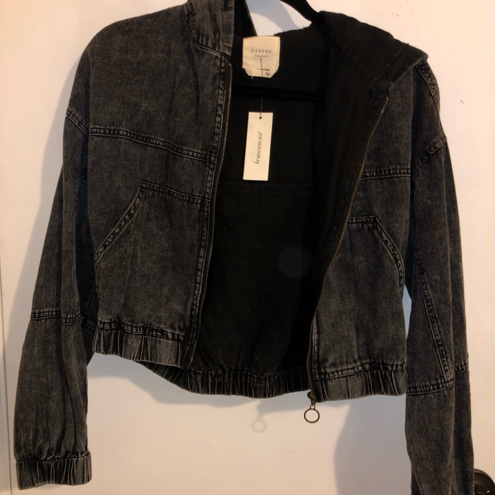 Black cropped denim jacket